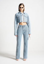 Sara - Boucle Straight Leg Jeans - Light Blue