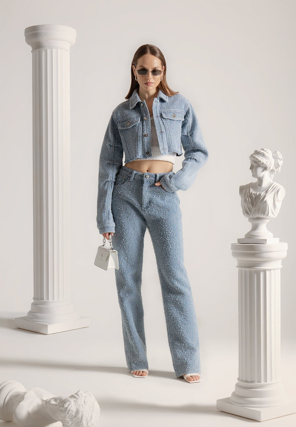 Sara - Boucle Straight Leg Jeans - Light Blue
