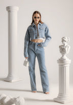Sara - Boucle Straight Leg Jeans - Light Blue