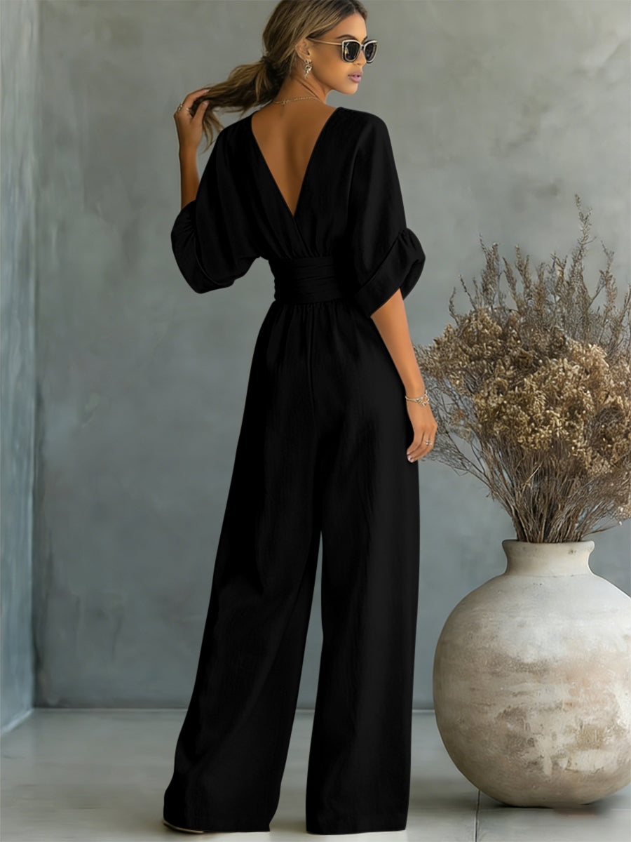 Fashion V-neck Waist Jumpsuit