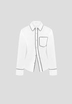 Contrast Piped Backless Tie Shirt - White/Black