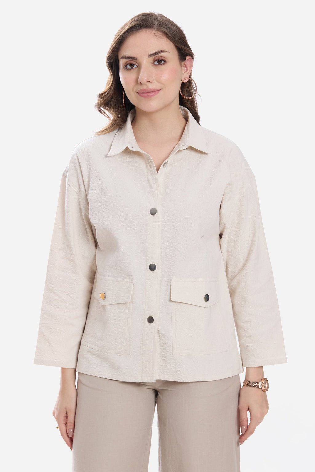 Cecily|100% Cotton Button Down Relaxed Shacket