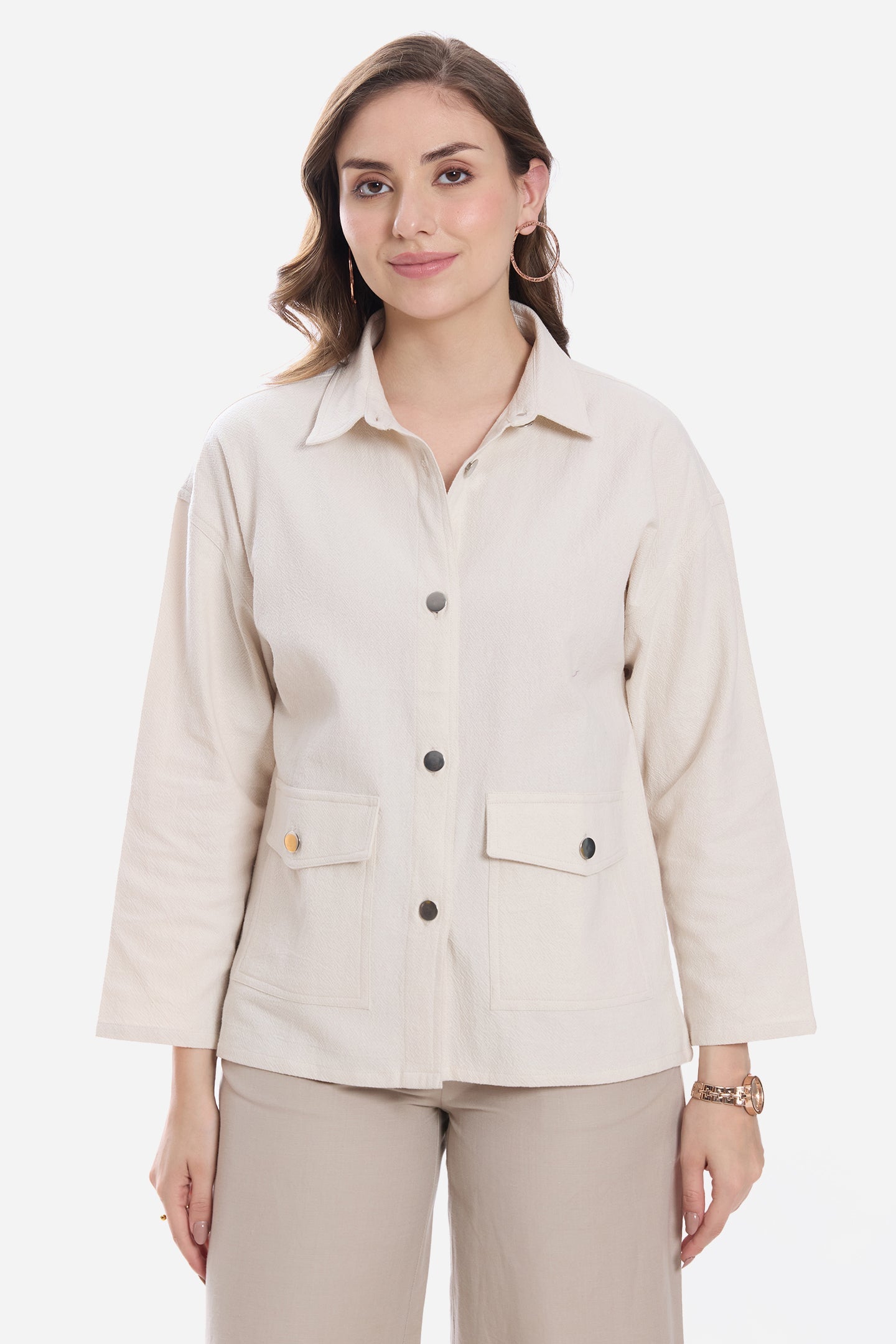Cecily|100% Cotton Button Down Relaxed Shacket