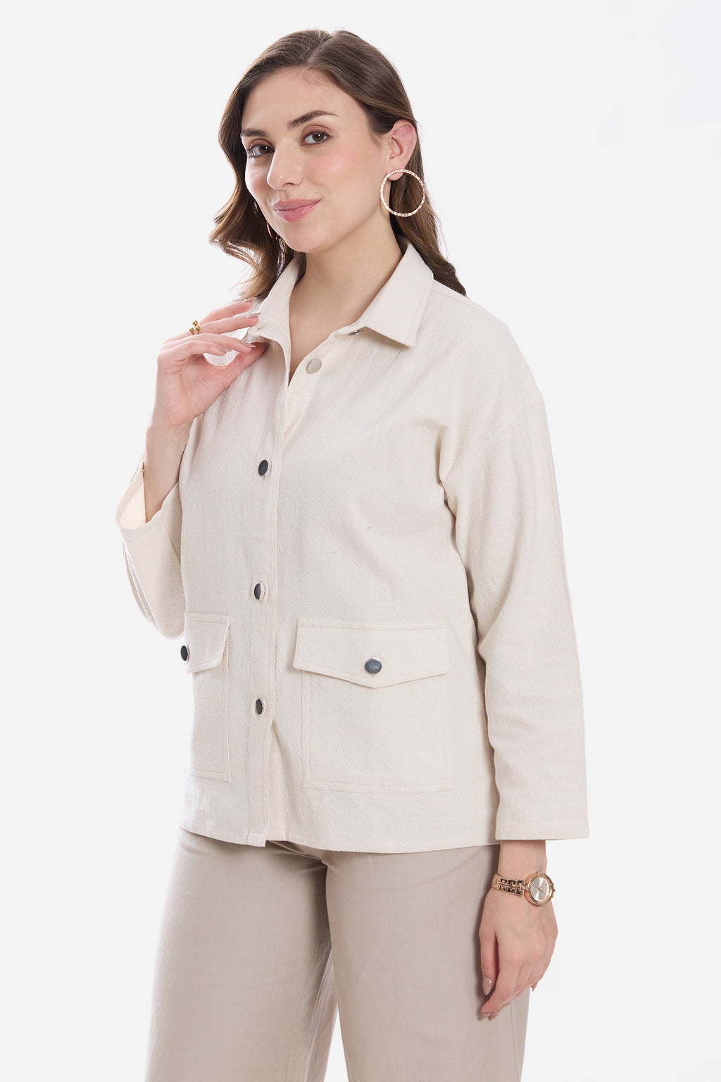 Cecily|100% Cotton Button Down Relaxed Shacket