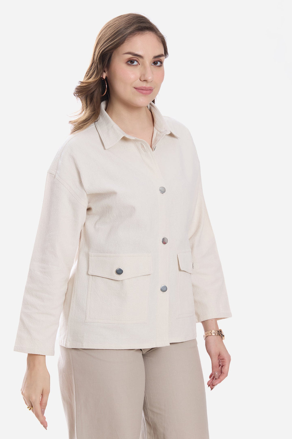 Cecily|100% Cotton Button Down Relaxed Shacket