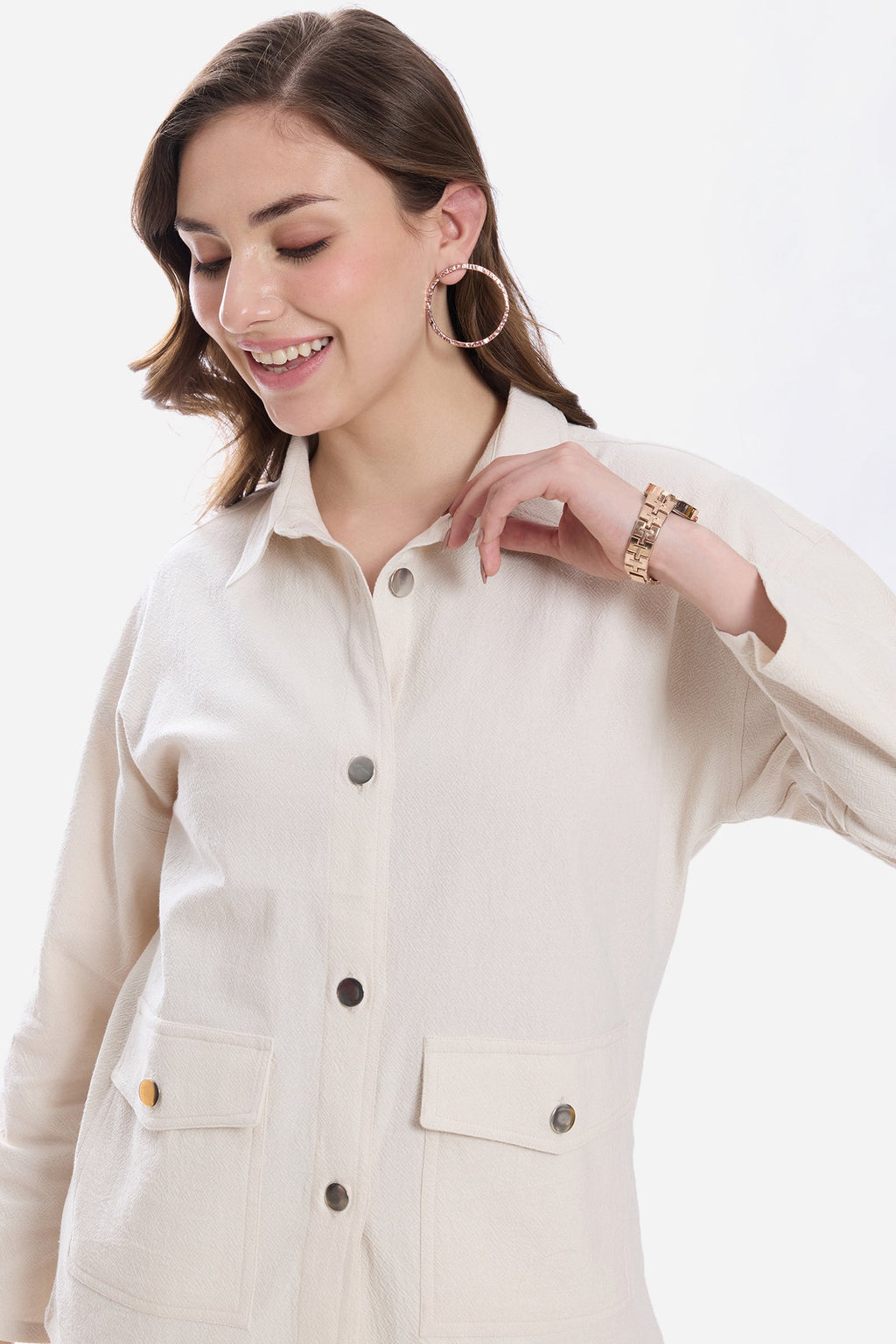 Cecily|100% Cotton Button Down Relaxed Shacket