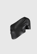Curved Hem Leather Crop Top - Black