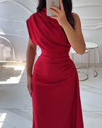 Elegant Slant Shoulder Dress