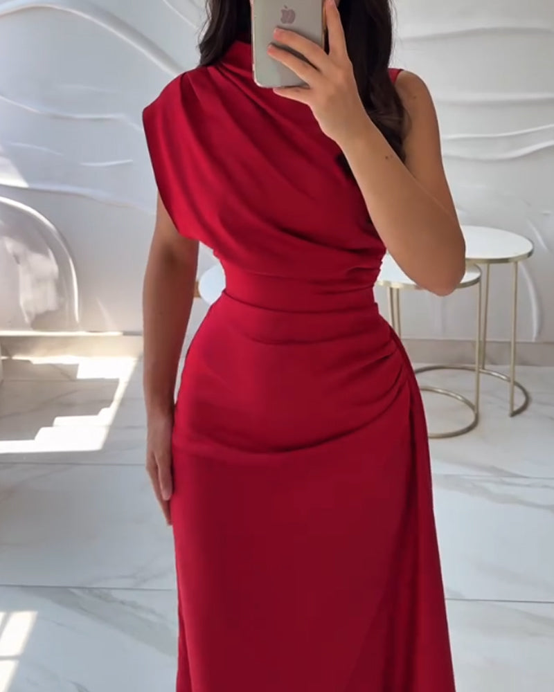 Elegant Slant Shoulder Dress