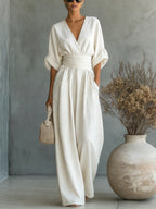 Fashion V-neck Waist Jumpsuit