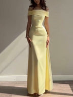 Yellow strapless waist evening dress