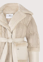 Tara - Knit and Plush Puffer Biker Jacket - Beige