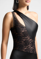 Satin and Lace Midaxi Dress - Black