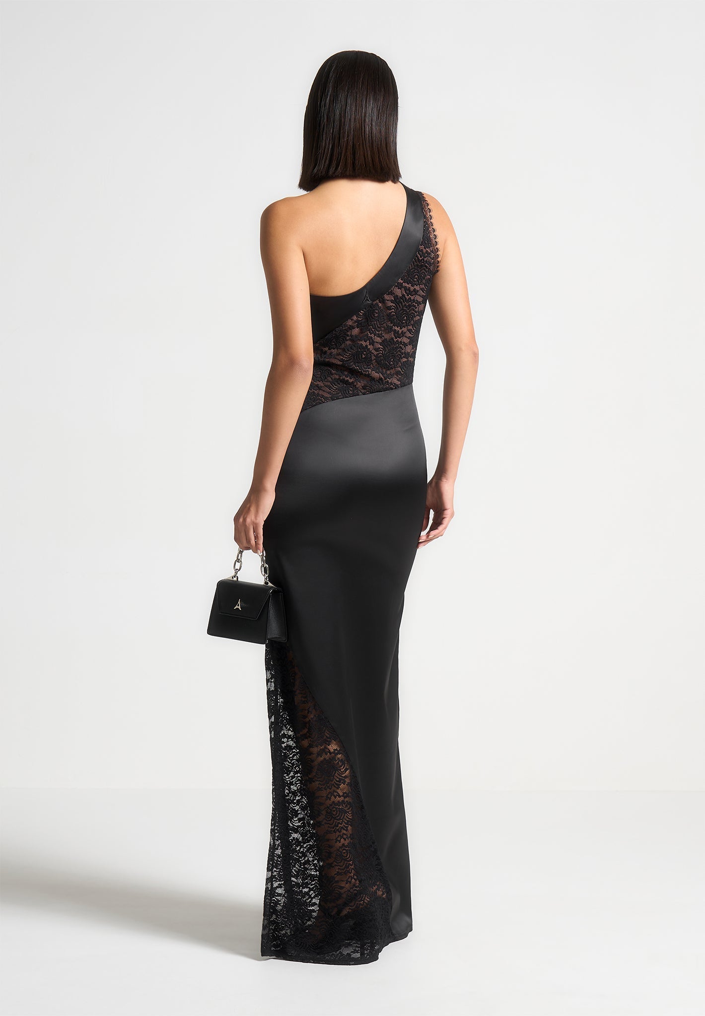 Satin and Lace Midaxi Dress - Black