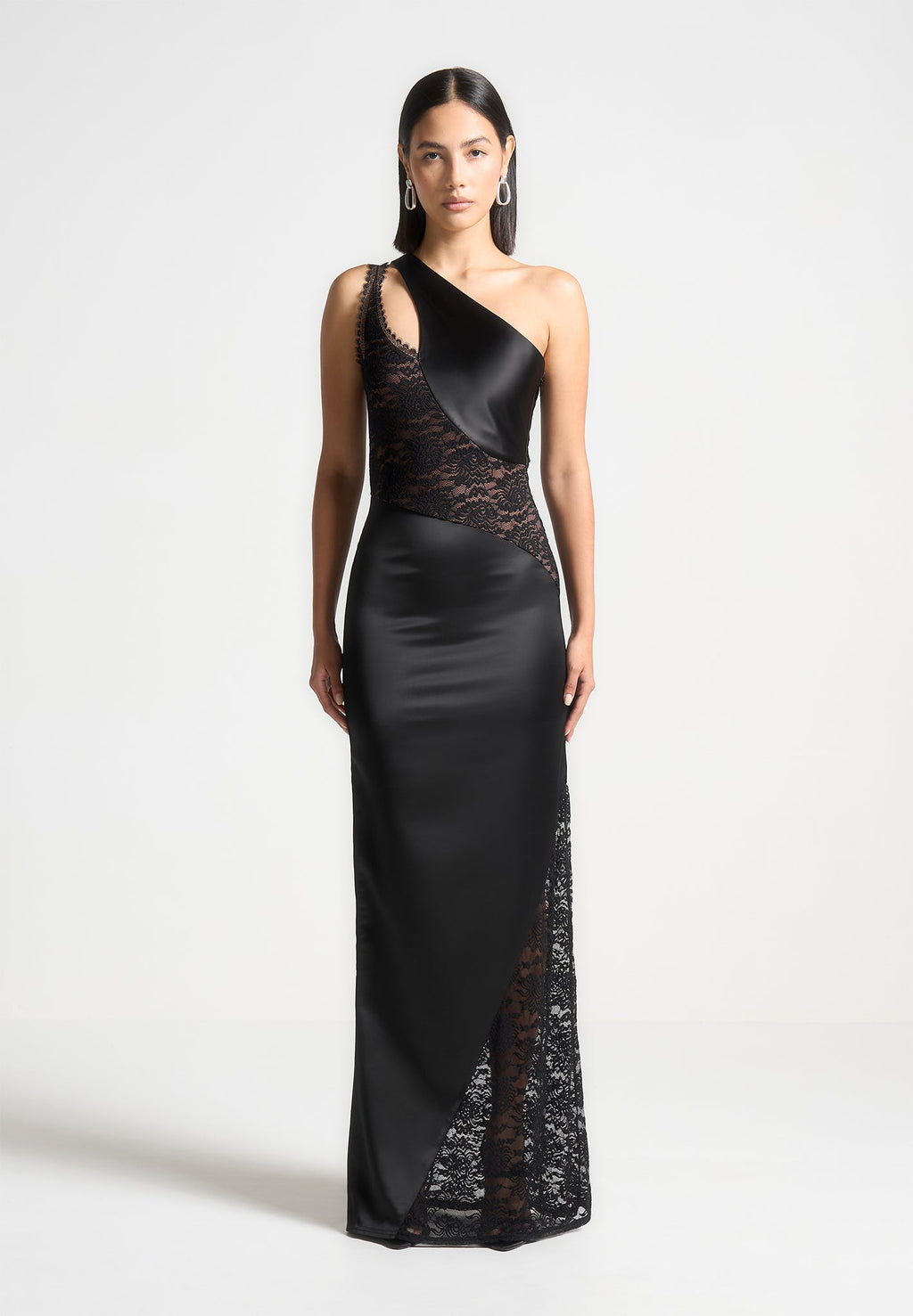 Satin and Lace Midaxi Dress - Black