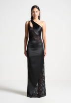 Satin and Lace Midaxi Dress - Black