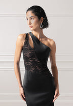 Satin and Lace Midaxi Dress - Black