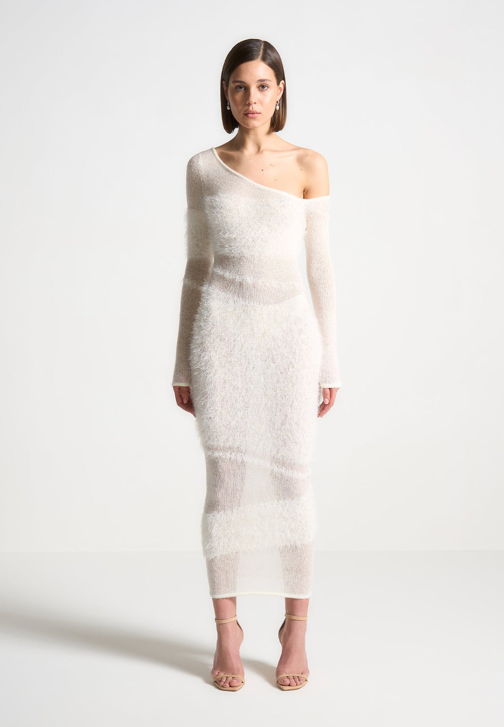 Off Shoulder Knitted Maxi Dress - Off White