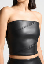 Evie - Bandeau Leather Corset Top - Black