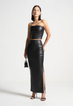 Evie - Bandeau Leather Corset Top - Black