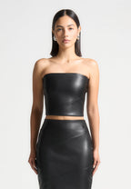 Evie - Bandeau Leather Corset Top - Black