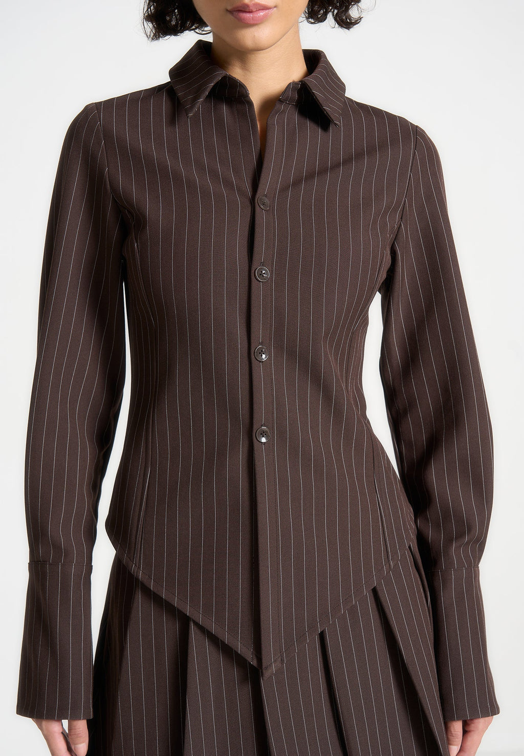 Sonia - Pinstripe Angled Shirt - Brown