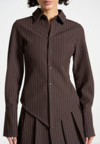 Sonia - Pinstripe Angled Shirt - Brown