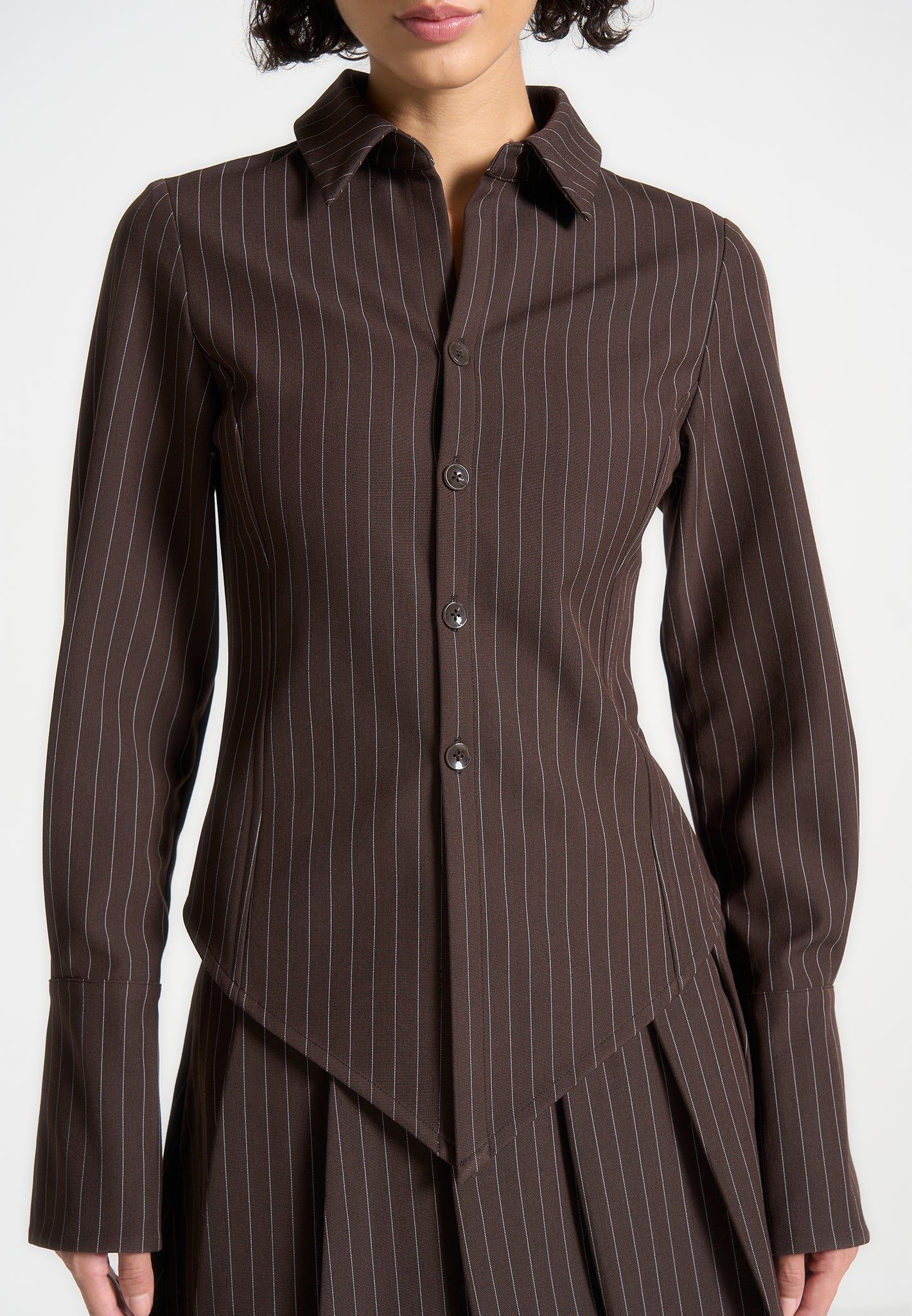 Sonia - Pinstripe Angled Shirt - Brown