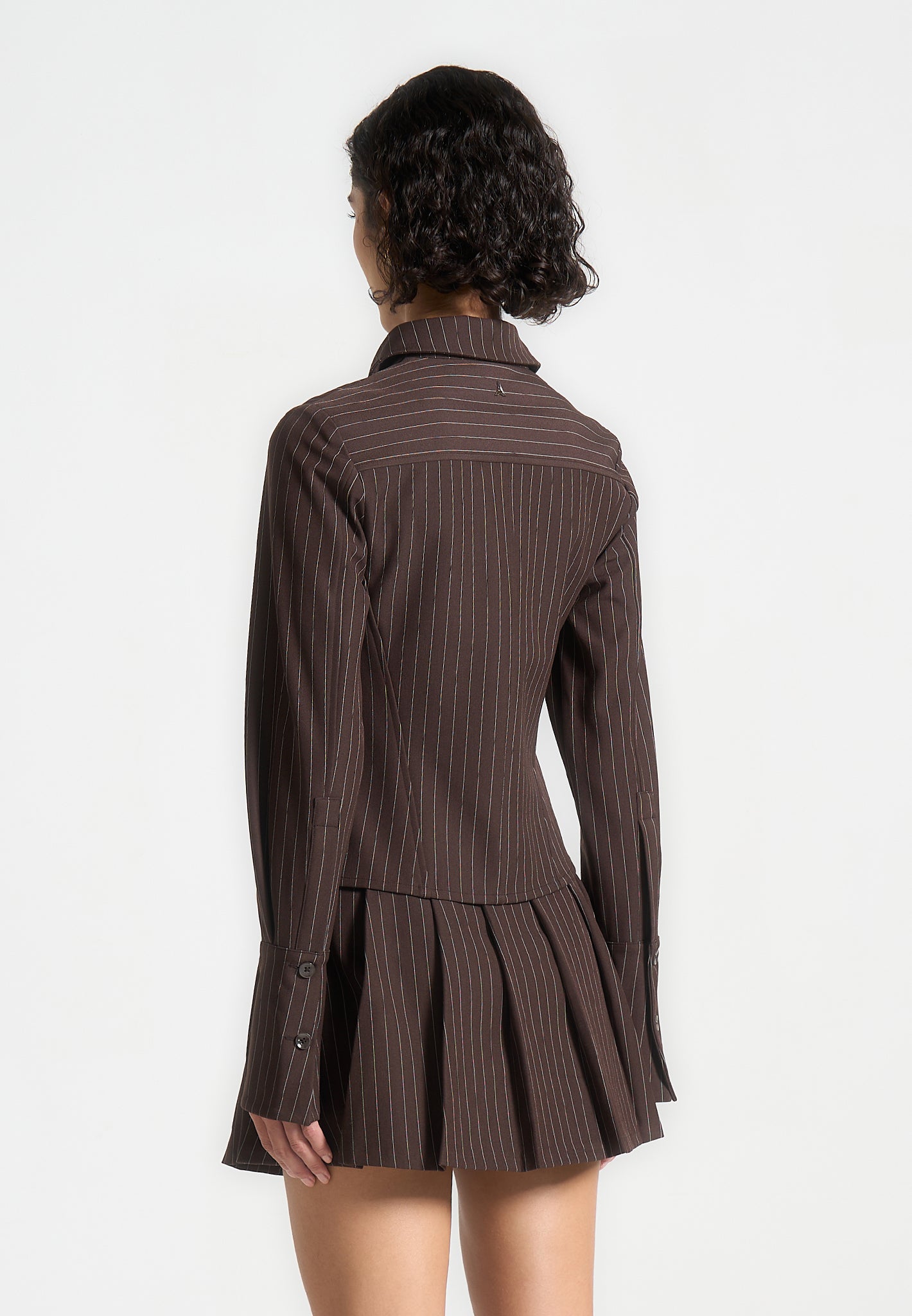 Sonia - Pinstripe Angled Shirt - Brown