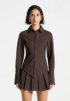Sonia - Pinstripe Angled Shirt - Brown