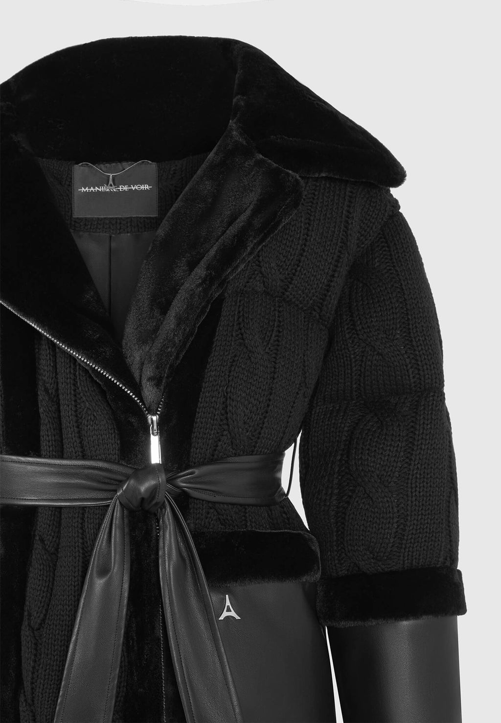 Tara - Knit and Plush Puffer Biker Jacket - Black