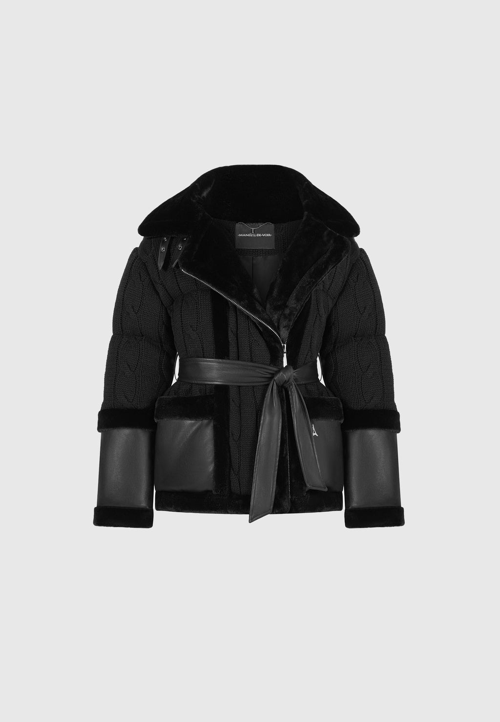 Tara - Knit and Plush Puffer Biker Jacket - Black