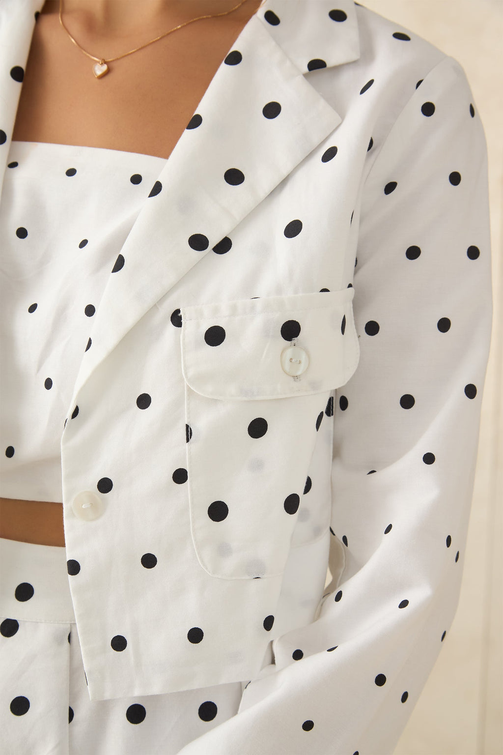 Hernes Blazer|100% Cotton Polka Crop Blazer With Front Pocket