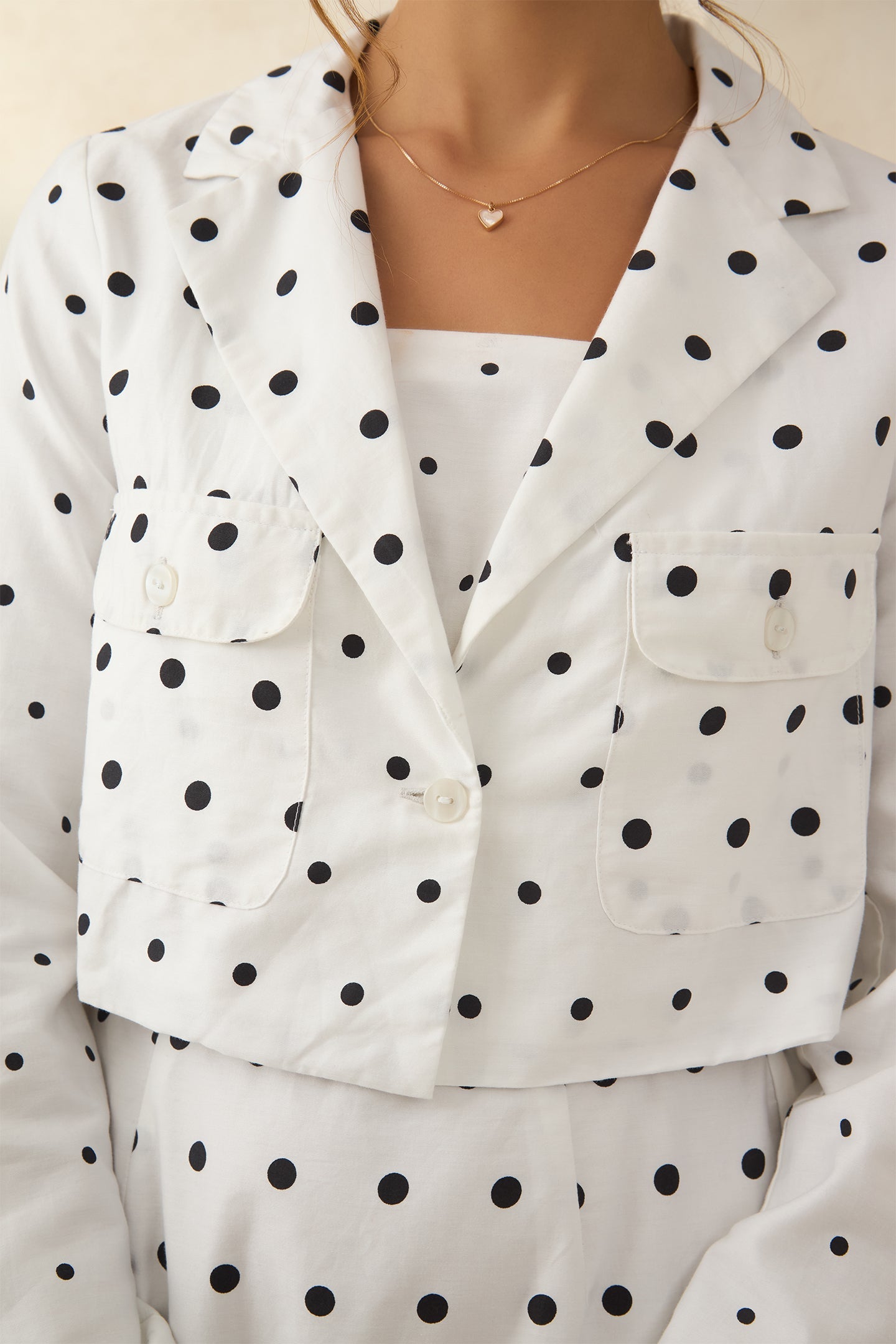 Hernes Blazer|100% Cotton Polka Crop Blazer With Front Pocket