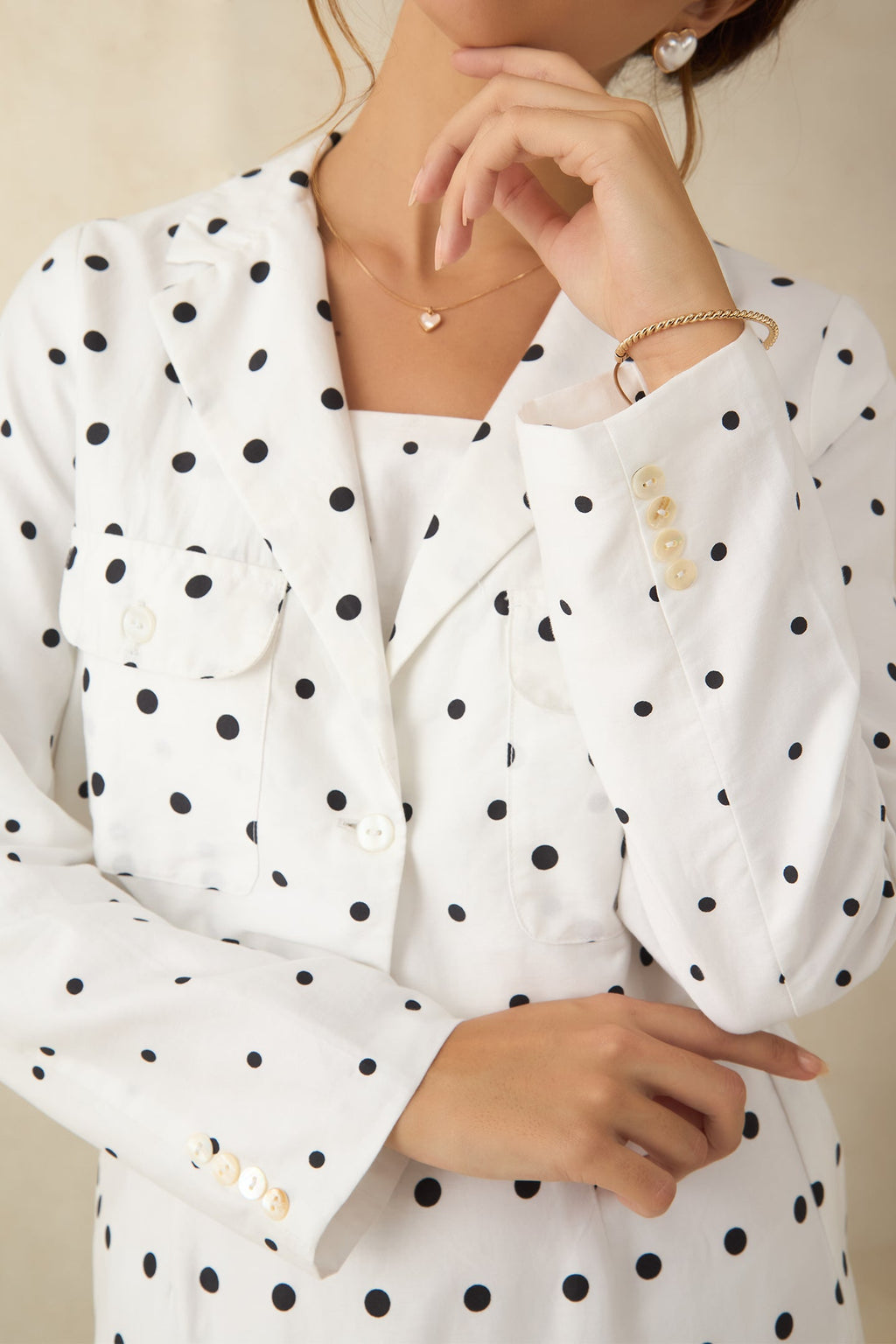 Hernes Blazer|100% Cotton Polka Crop Blazer With Front Pocket
