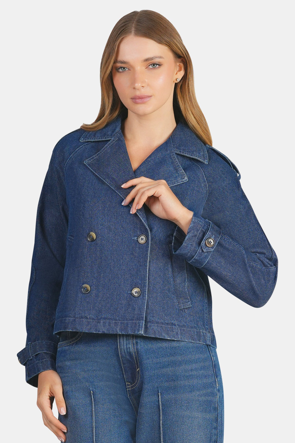 Rhona|100% Cotton Double Breasted Denim Blazer