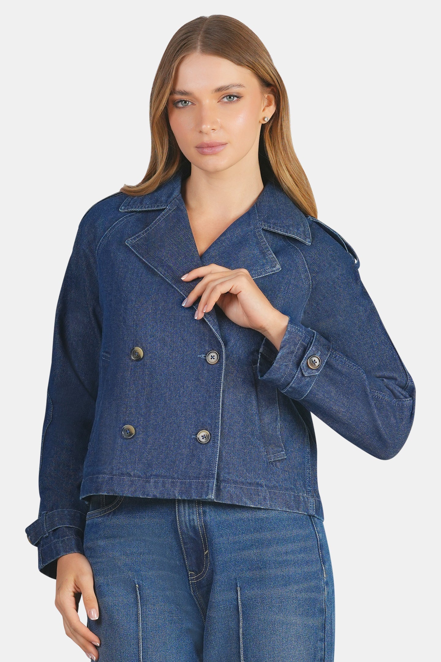 Rhona|100% Cotton Double Breasted Denim Blazer