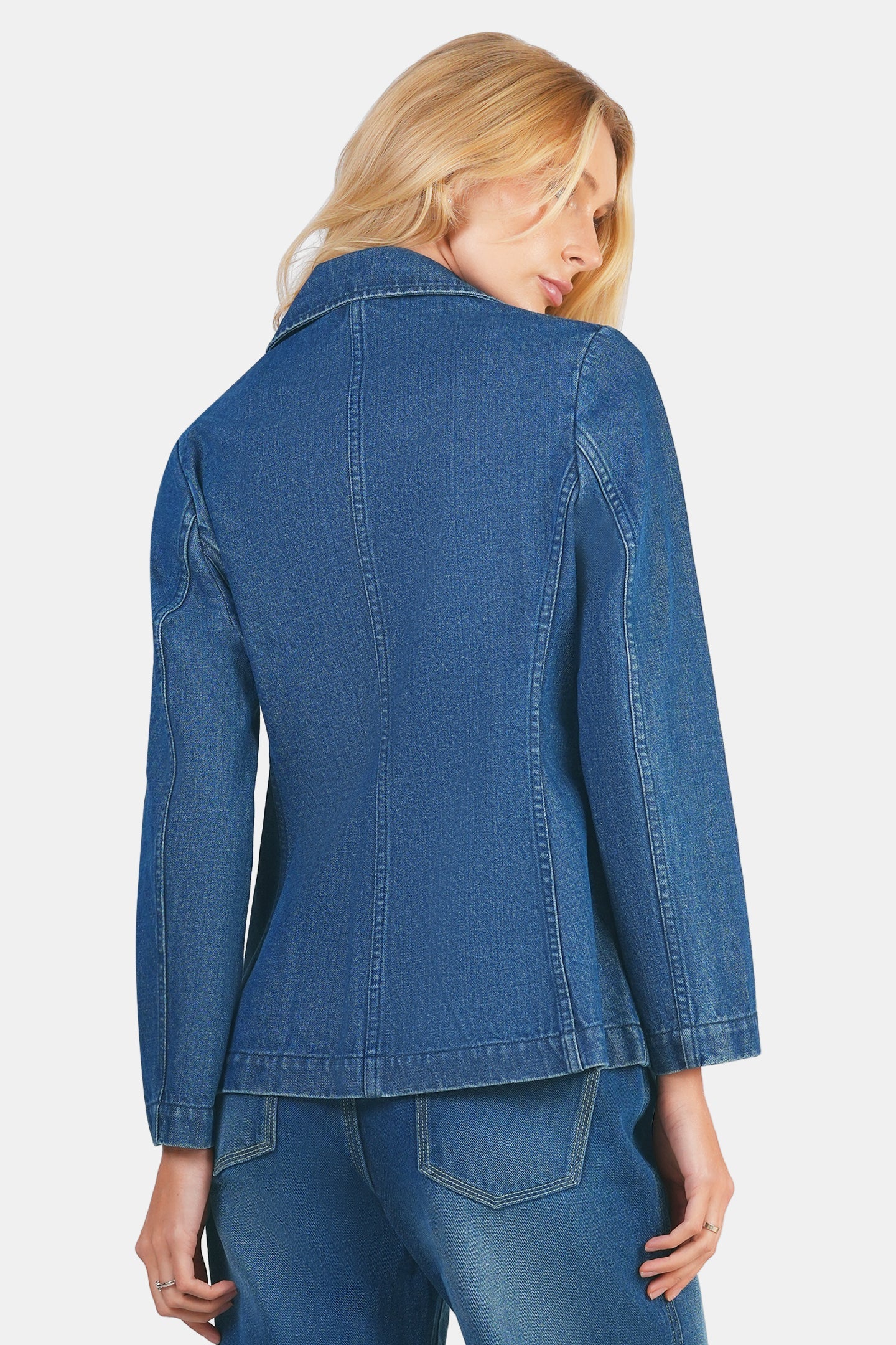 Shoni|100% Cotton Single Breasted Denim Blazer