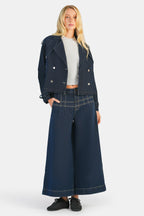 Kenna|100% Cotton Double Breasted Denim Blazer