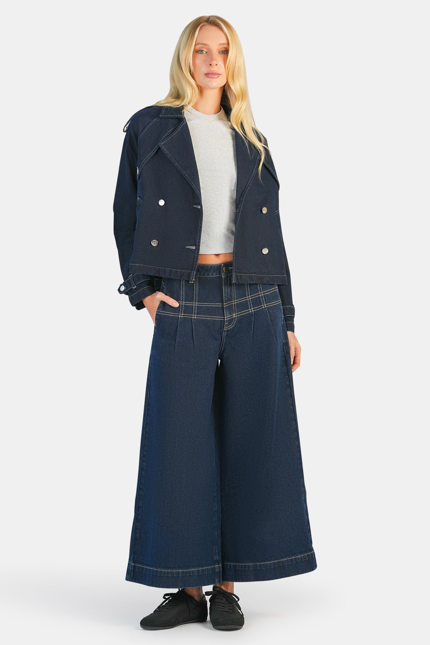 Kenna|100% Cotton Double Breasted Denim Blazer