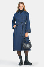 Lorna|100% Cotton Belted Denim Trench Coat
