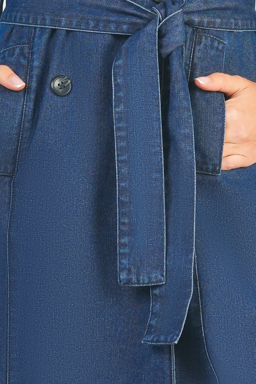 Lorna|100% Cotton Belted Denim Trench Coat