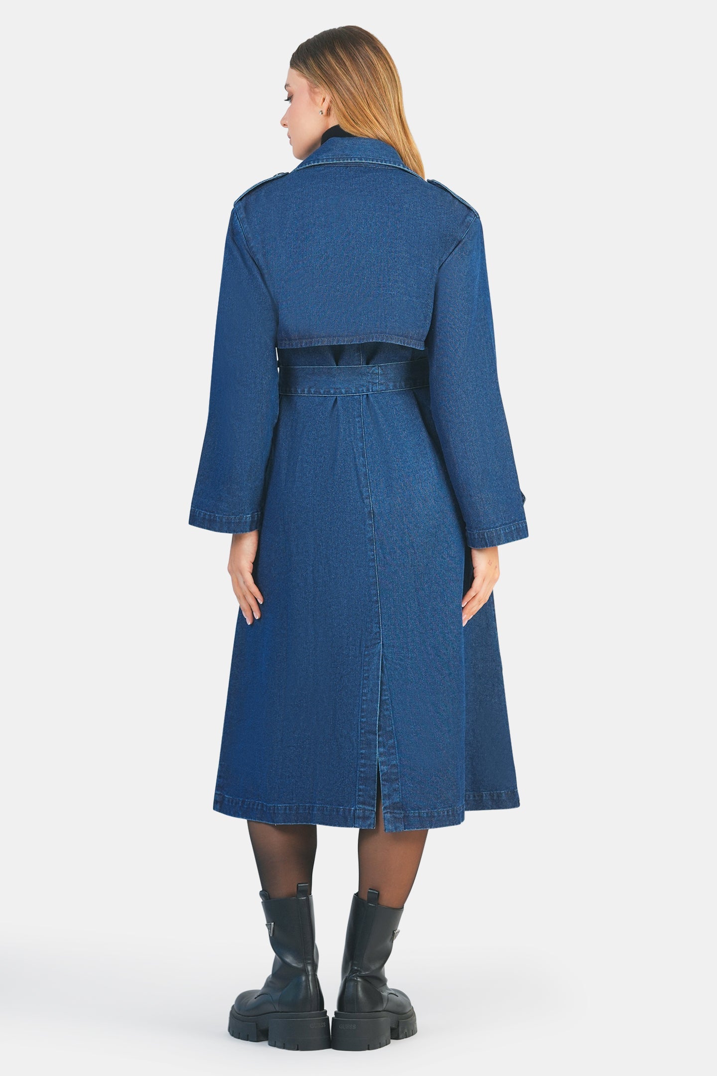 Lorna|100% Cotton Belted Denim Trench Coat