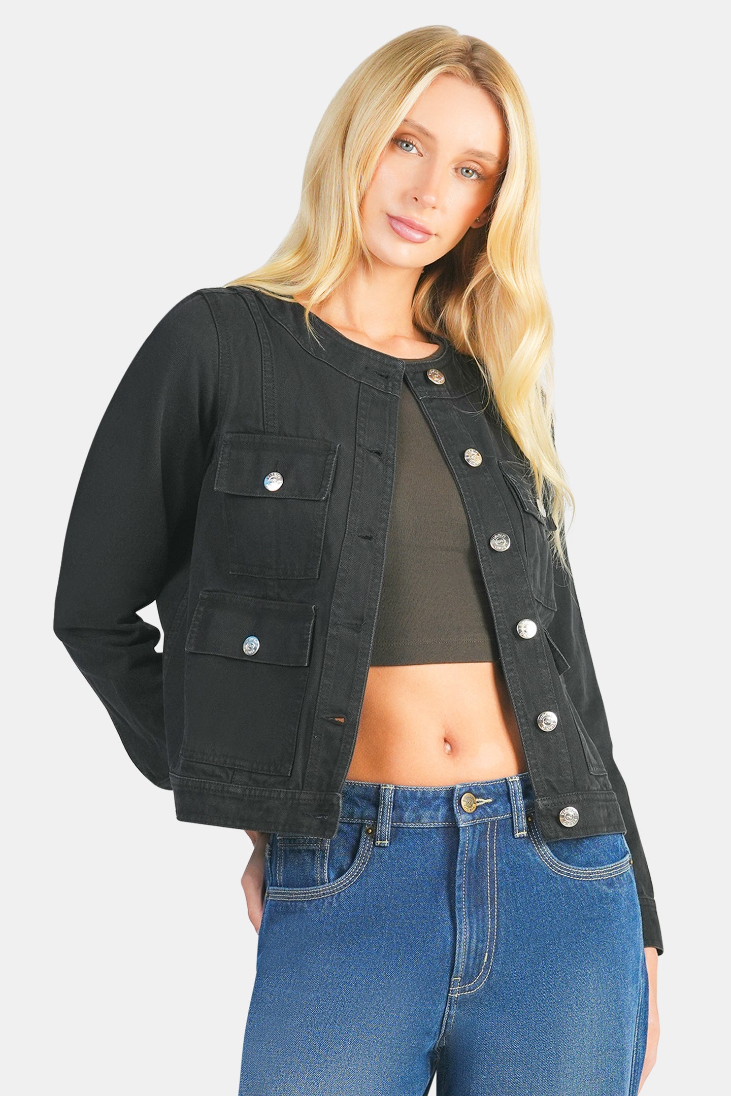 Afton|100% Cotton Denim Jacket With Flap Pockets