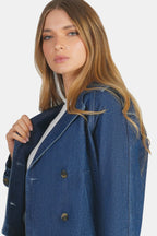 Rhona|100% Cotton Double Breasted Denim Blazer