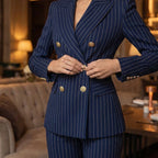 Women's Pinstripe Double-Breasted Suit Set