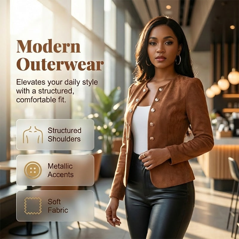 Women’s Collarless Open-Front Faux Suede Jacket