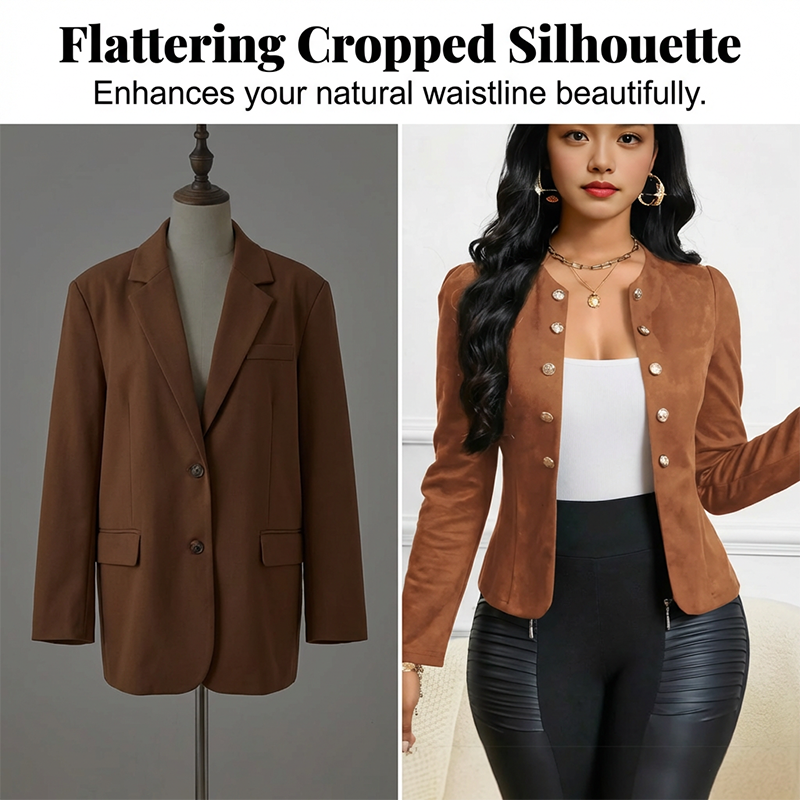 Women’s Collarless Open-Front Faux Suede Jacket