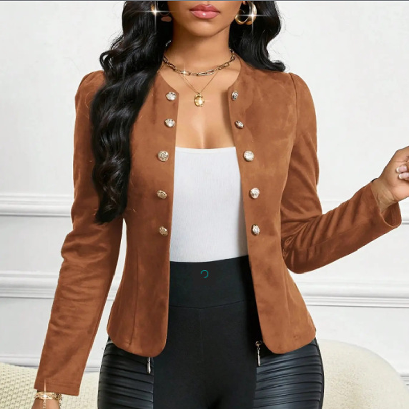 Women’s Collarless Open-Front Faux Suede Jacket
