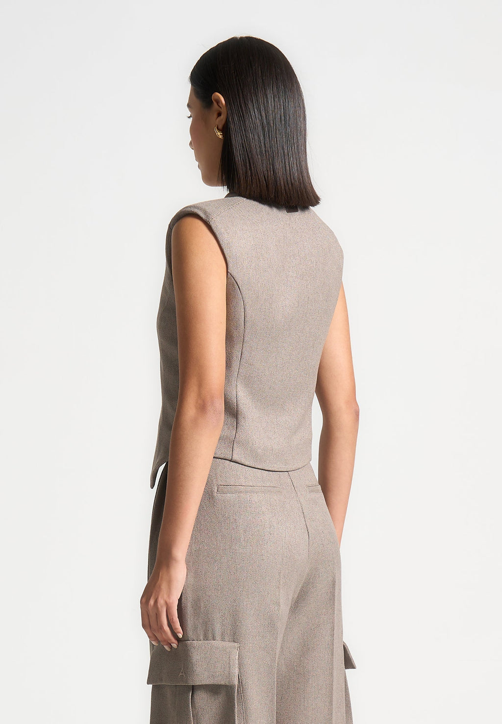 Laurence - Textured Tailored Wrap Waistcoat - Taupe